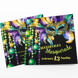 Mardi Gras Masquerade Maske and Beads Party Einladung