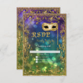 Mardi Gras Masquerade Maske Gold Glitzer UAWG RSVP Karte (Vorne/Hinten)