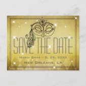 Mardi Gras Masquerade Maske Gold Save the Date Postkarte (Vorderseite)