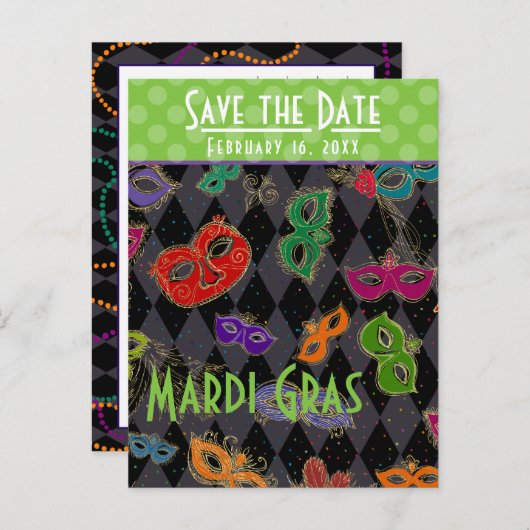 Mardi Gras Masquerade Masken Black Harlequin Einladungspostkarte (Vorne/Hinten)