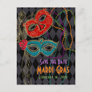 Mardi Gras Masquerade Masken Black Harlequin Einladungspostkarte