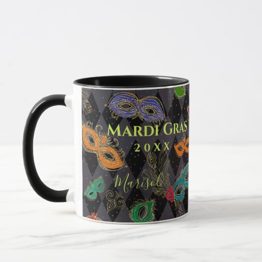 Mardi Gras Masquerade Masken Black Harlequin Name Tasse (Links)