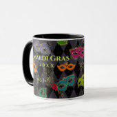 Mardi Gras Masquerade Masken Black Harlequin Name Tasse (Vorderseite Links)