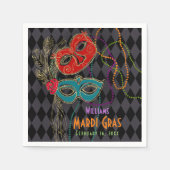 Mardi Gras Masquerade Masken Black Harlequin Serviette (Vorderseite)