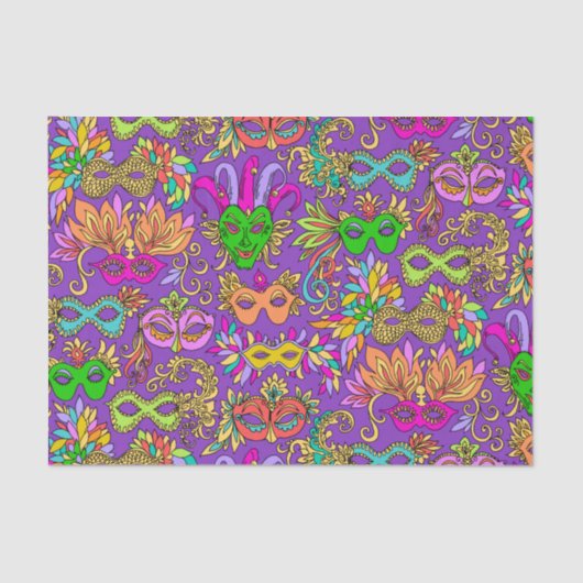 Mardi Gras Masquerade Masken Bright Lila Green Seidenpapier (Vorderseite)
