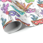 Mardi Gras Masquerade Masken Bright Watercolor Geschenkpapier (Rolleneckpunkt)
