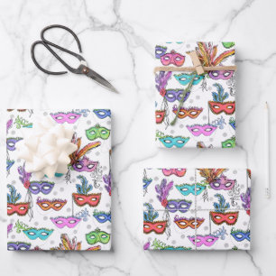 Mardi Gras Masquerade Masken Helle Farbe Geschenkpapier Set