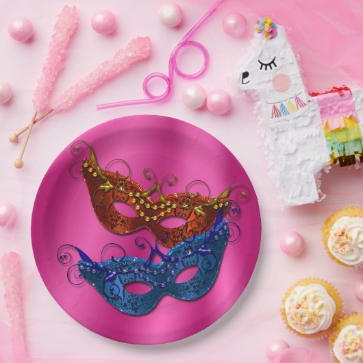 Mardi Gras Masquerade Masken Paper Tellers 9" Pappteller (Party)