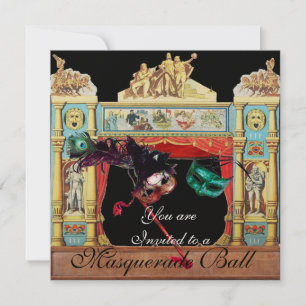 MARDI GRAS MASQUERADE MASKEN PUPPENTHEATER BÜHNE EINLADUNG