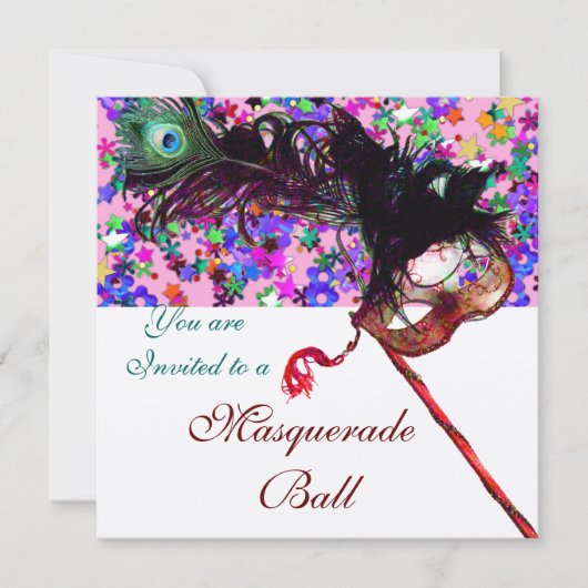 MARDI GRAS MASQUERADE MASKS, FARBFETTI EINLADUNG (Vorderseite)