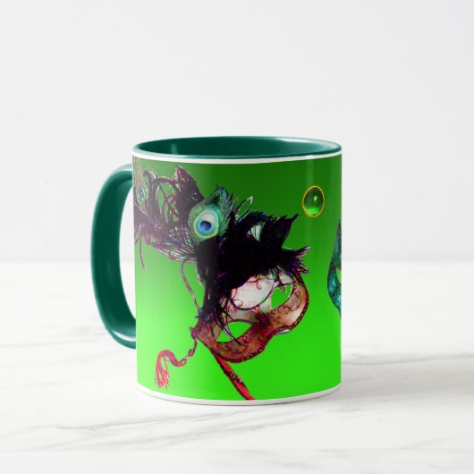 MARDI GRAS MASQUERADE MASKS Green Smarald Gemstone Tasse (Vorderseite Links)