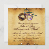 MARDI GRAS MASQUERADE MASKS Klassisches Parchment Einladung (Rückseite)