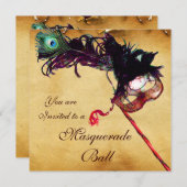 MARDI GRAS MASQUERADE MASKS Klassisches Parchment Einladung (Vorne/Hinten)