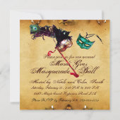 MARDI GRAS MASQUERADE MASKS Klassisches Parchment Einladung (Rückseite)