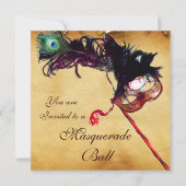 MARDI GRAS MASQUERADE MASKS Klassisches Parchment Einladung (Vorderseite)