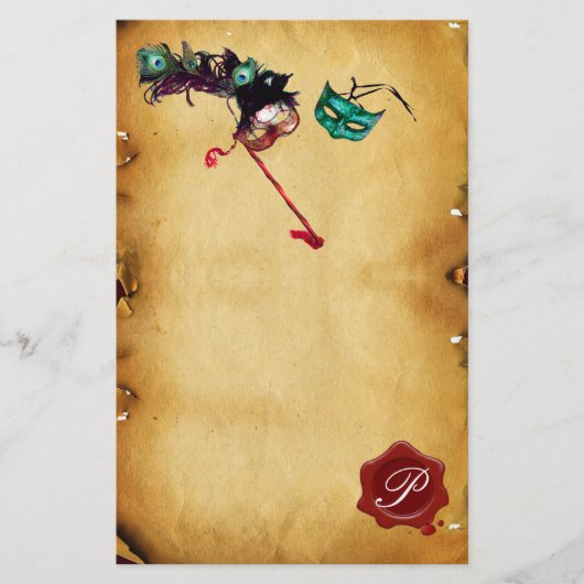 MARDI GRAS MASQUERADE Parchment Wax Siegel Monogra Briefpapier (Vorderseite)