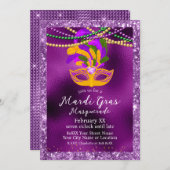Mardi Gras Masquerade Party auf Lila Einladung (Vorne/Hinten)