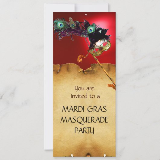 MARDI GRAS MASQUERADE PARTY, blau rot Einladung (Vorderseite)