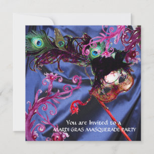 MARDI GRAS MASQUERADE PARTY, BLUE SILK CLOTH EINLADUNG