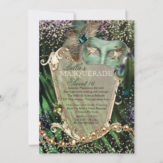 Mardi Gras Masquerade Party Einladung (Rückseite)