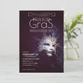 Mardi Gras Masquerade Party Einladung (Stehend Vorderseite)