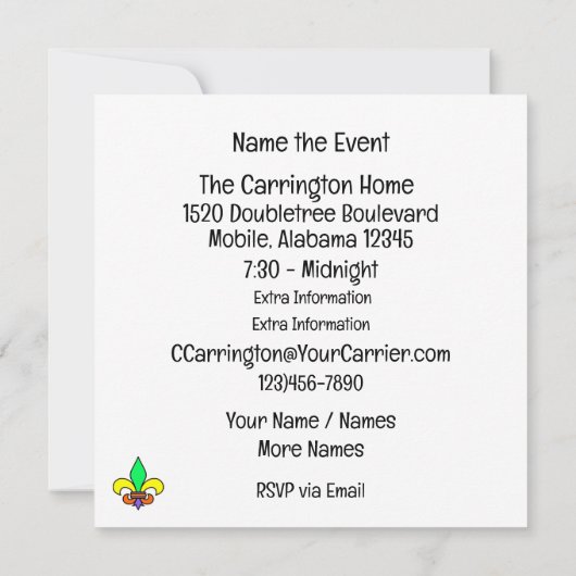 Mardi Gras Masquerade Party Einladung (Rückseite)