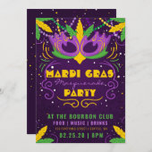 Mardi Gras Masquerade Party Einladung (Vorne/Hinten)