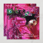 MARDI GRAS MASQUERADE PARTY, FUCHSIA SILK CLOTH EINLADUNG (Vorne/Hinten)