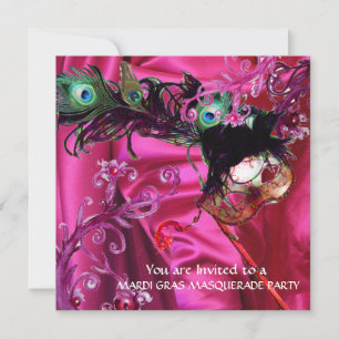 MARDI GRAS MASQUERADE PARTY, FUCHSIA SILK CLOTH EINLADUNG