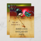 MARDI GRAS MASQUERADE PARTY, gelb Einladung (Vorne/Hinten)