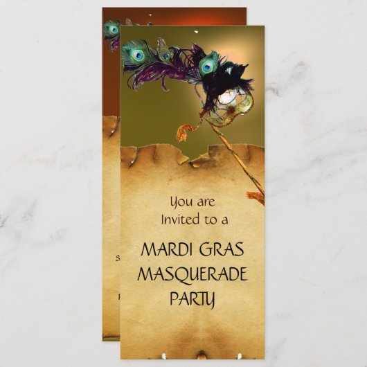 MARDI GRAS MASQUERADE PARTY, Gelb Orange Einladung (Vorne/Hinten)