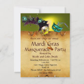 MARDI GRAS MASQUERADE PARTY, gelb orange Einladung (Rückseite)