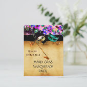 MARDI GRAS MASQUERADE PARTY, Gelber Konfetti Einladung (Stehend Vorderseite)