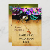 MARDI GRAS MASQUERADE PARTY, Gelber Konfetti Einladung (Vorne/Hinten)