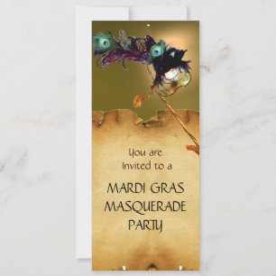 MARDI GRAS MASQUERADE PARTY Gelbgrün Einladung