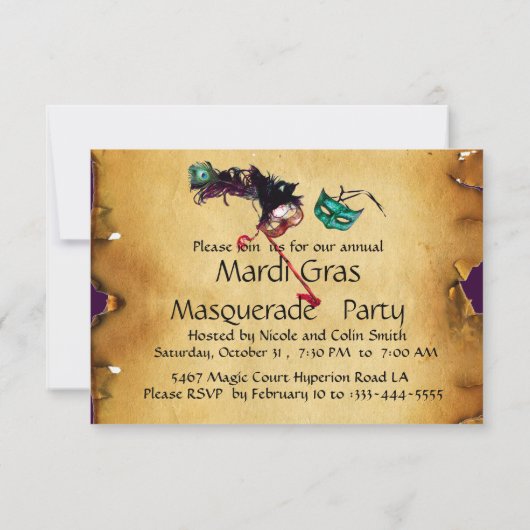 MARDI GRAS MASQUERADE PARTY, Pergament uAwg Einladung (Rückseite)