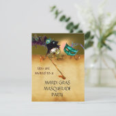 MARDI GRAS MASQUERADE PARTY rot-blau Einladung (Stehend Vorderseite)