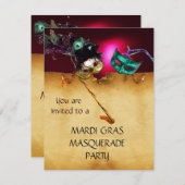 MARDI GRAS MASQUERADE PARTY, Rot Bordeaux Einladung (Vorne/Hinten)