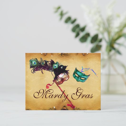 MARDI GRAS MASQUERADE Perchment Postkarte (Stehend Vorderseite)