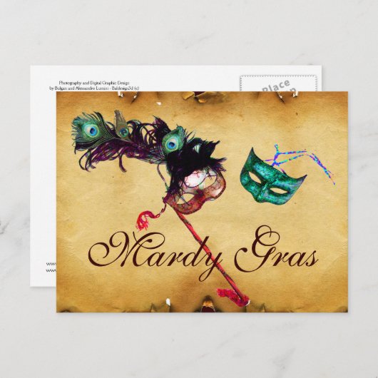 MARDI GRAS MASQUERADE Perchment Postkarte (Vorne/Hinten)