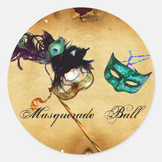 MARDI GRAS MASQUERADE Perchment Runder Aufkleber (Vorderseite)