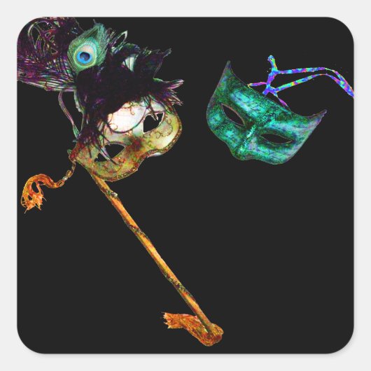 MARDI GRAS MASQUERADE QUADRATISCHER AUFKLEBER (Vorderseite)