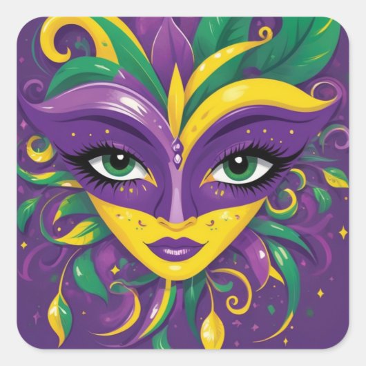 Mardi Gras Masquerade Quadratischer Aufkleber (Vorderseite)