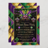 Mardi Gras Masquerade Quinceanera Einladung (Vorne/Hinten)