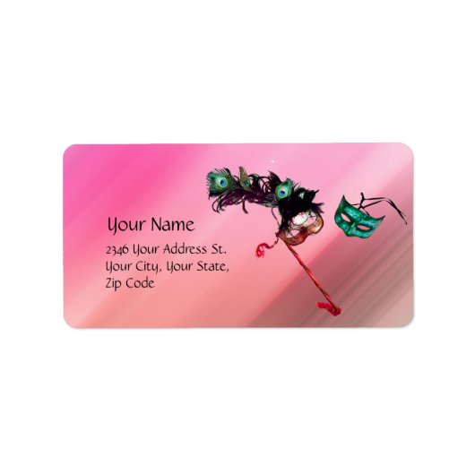 MARDI GRAS MASQUERADE rosa fuchsienblaue schwarze  Adressaufkleber (Vorne)