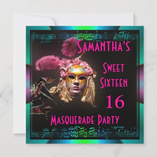 Mardi Gras masquerade sechzehn Party Einladung (Vorderseite)