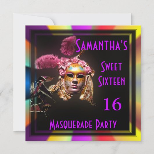 Mardi Gras masquerade sechzehn Party Einladung (Vorderseite)