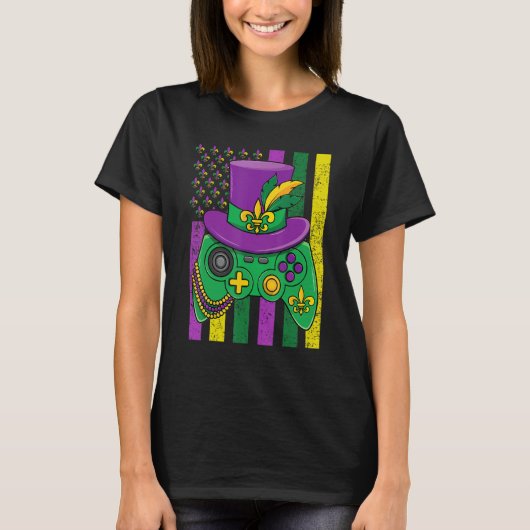 Mardi Gras Masquerade Video Game Purple Jester Hat T-Shirt (Vorderseite)