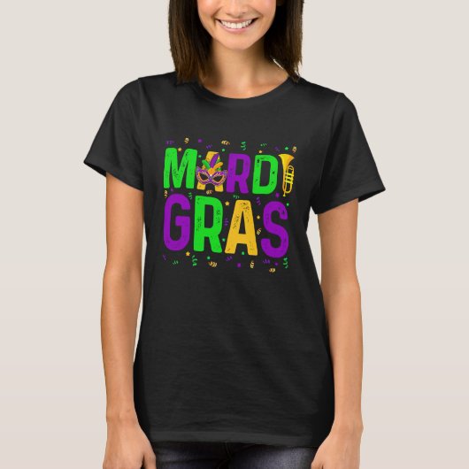 Mardi Gras Men Womens Cute Mask Mardi Gras Beads T-Shirt (Vorderseite)