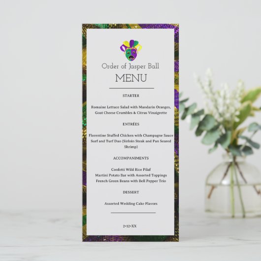 Mardi Gras Menu Menükarte (Stehend Vorderseite)